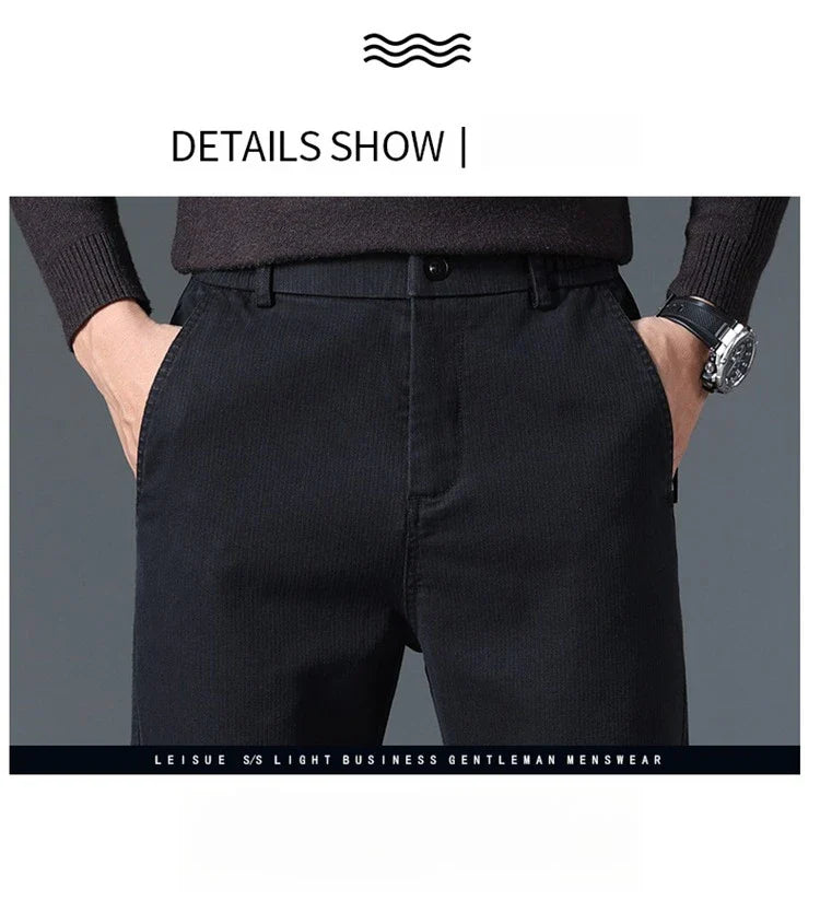 2025 Autumn New Casual Pants Men's Fashion Slim Fit Thick Straight Pants Soft Cotton Retro Style Streetwear Trousers Clothing
