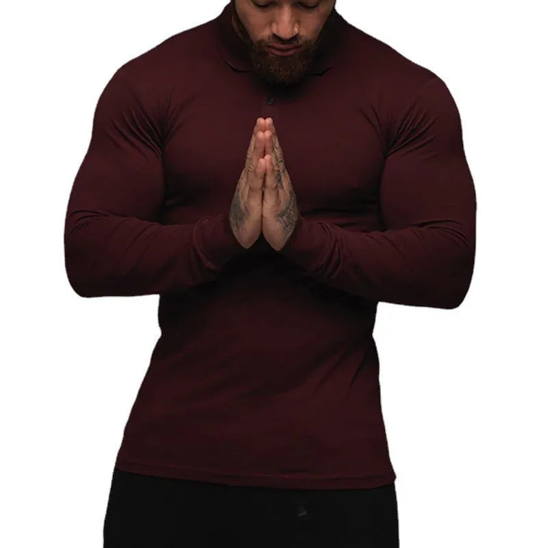 New Fashion Autumn Sports Polo Shirt Mens Stretch Cotton Gym Clothing Spring Casual Long Sleeve Polos Male Breathable T Shirt