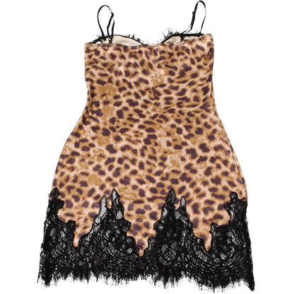 Patchwork Printed Leopard Lace Women Mini Dress Spaghetti Strap High Waist Dress Summer Slim Elegant Party Club Dress