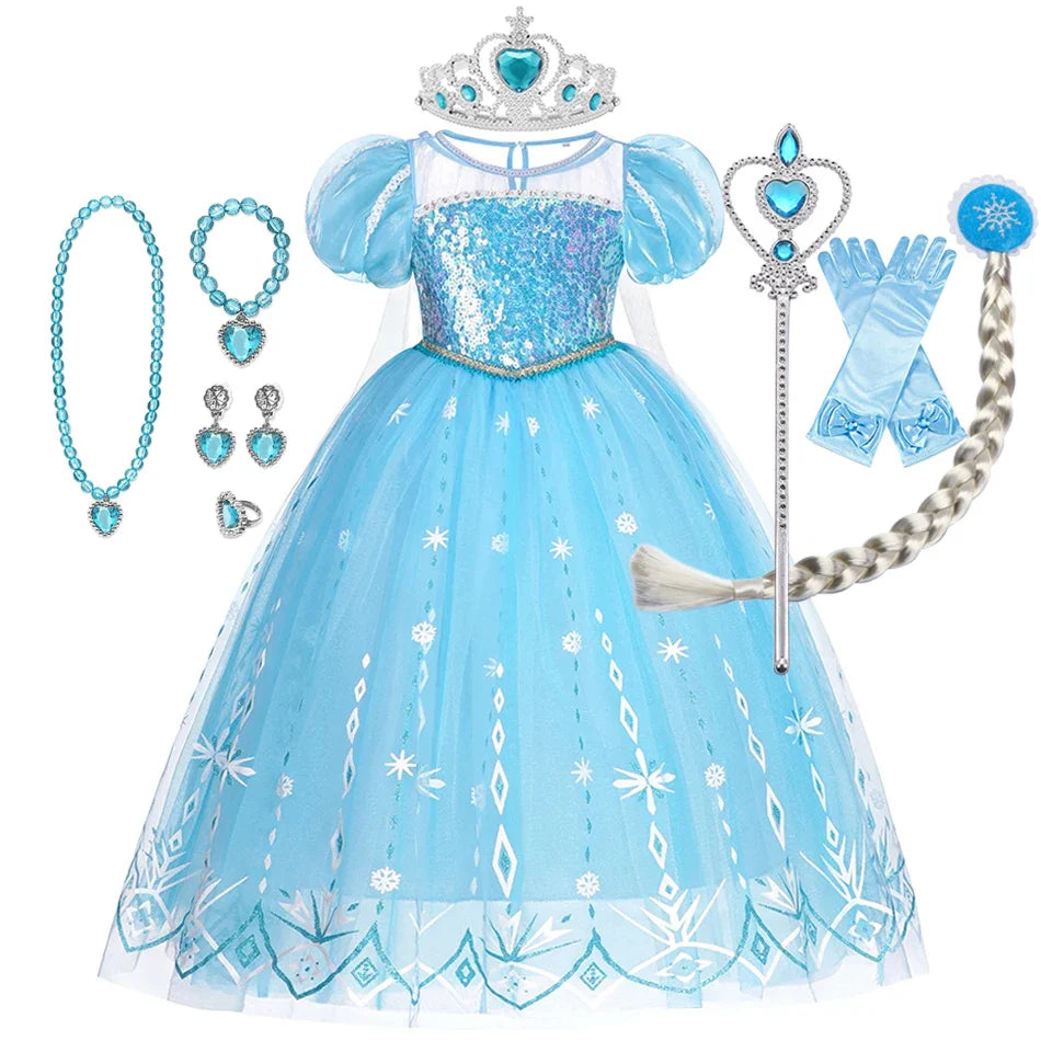 Elsa Princesa Infantil Halloween Cosplay Vestido Fantasia Rainha da Neve Vestidos de Festa para Meninas Roupa Infantil