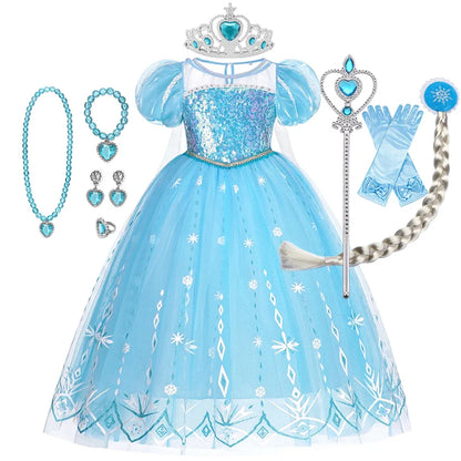 Elsa Princesa Infantil Halloween Cosplay Vestido Fantasia Rainha da Neve Vestidos de Festa para Meninas Roupa Infantil
