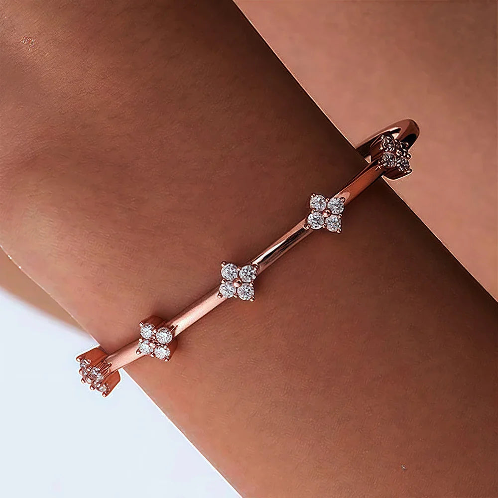 Clover Full Moissanite Diamond Bangle with Certificate 925 Sterling Silver Lucky Flower Bracelets for Women Fine Jewelry Gifts