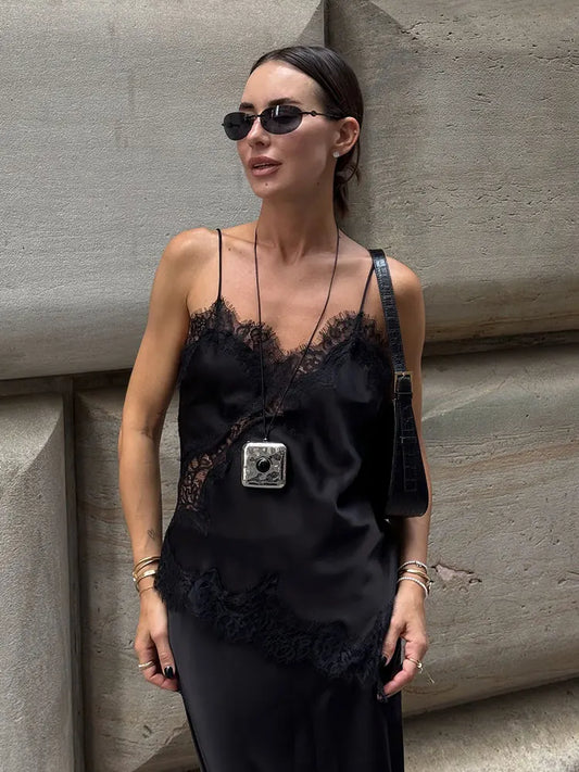 Women Fashion Asymmetric Lace Tops Sexy V Neck Short Camisole Tank Top Summer Lady Holiday Underwear Style Camis