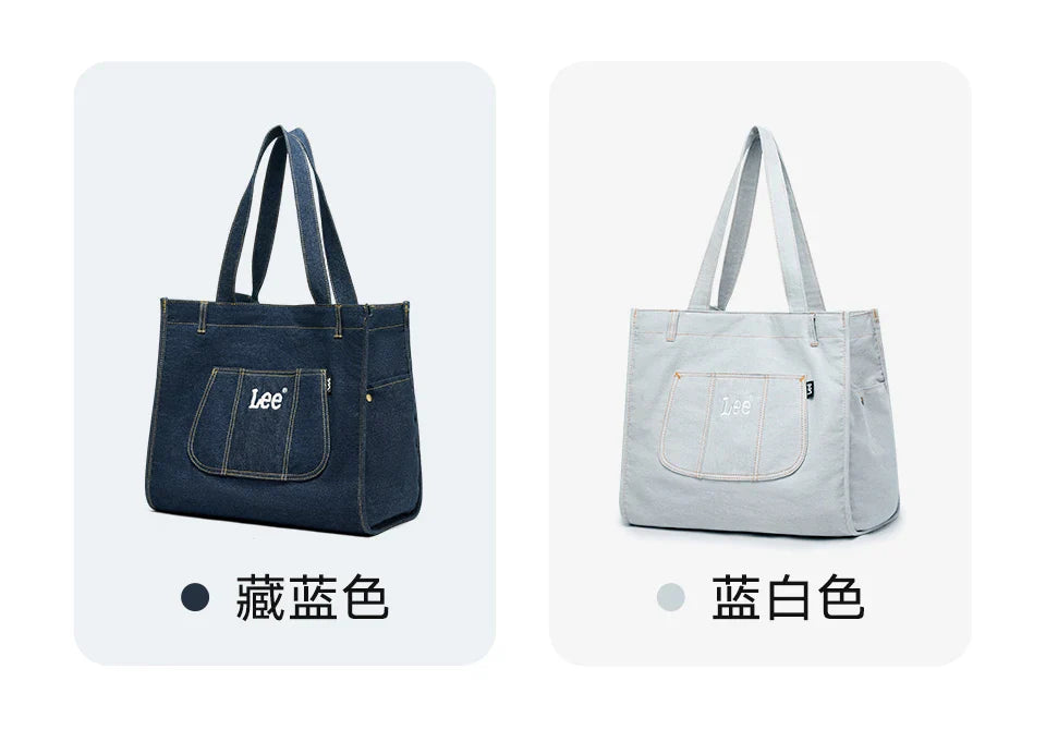 Multiple Pockets Large Capacity Denim Tote Bag Women Trend Commuting Work Shopping Ladies Jeans Handbag Utility Traveling