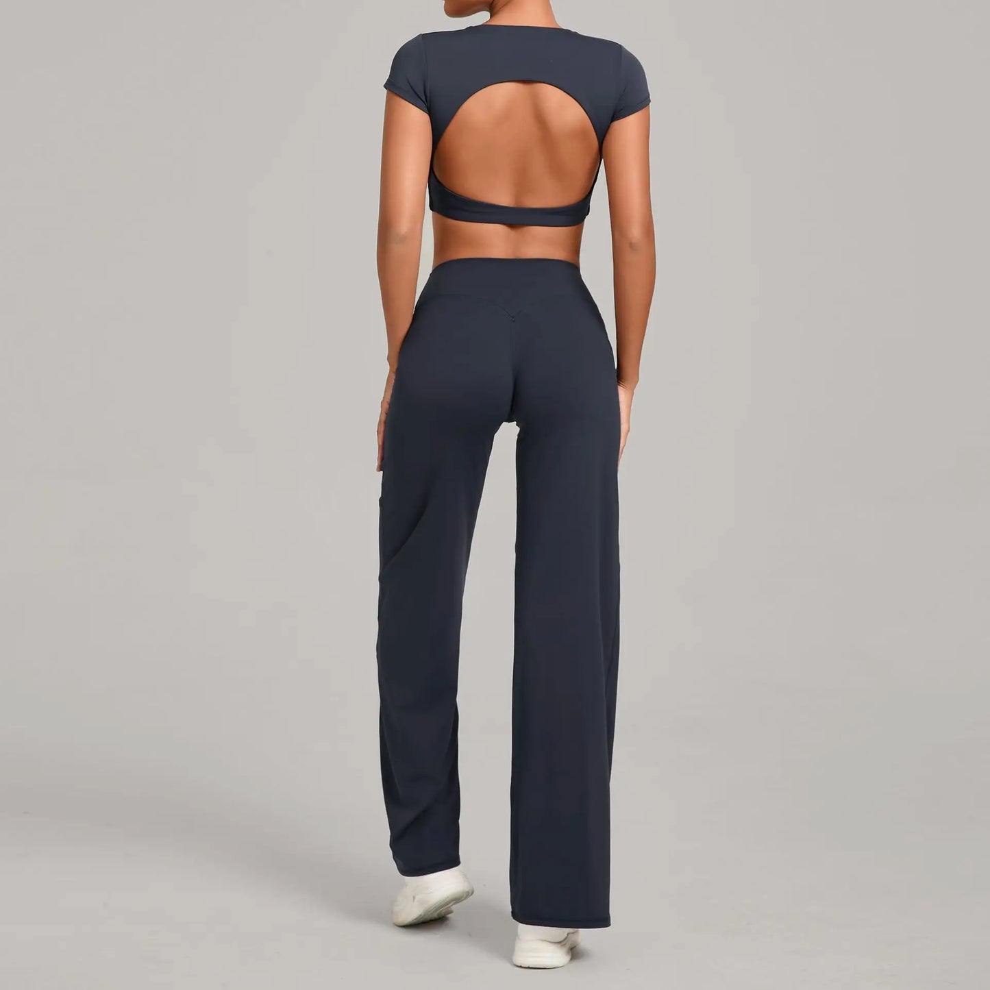 Tight-Fitting Backless Yoga Quick-Drying Straight-Leg Pants Sports Fitness Running Two-Piece Set for Women Gym Workout Yoga Suit