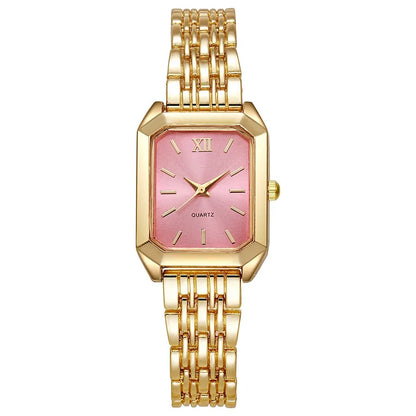 Luxury Women's Quartz Watch Set Fashion Alloy Band Business Ladies Watches Square Quality Gold Plated Folding Female Clock