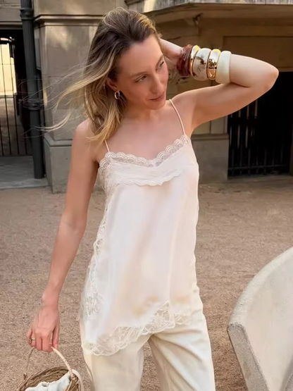 2025 New Women Cami Top Heart Neck Lace Trim Sleeveless Casual Sexy Summer Party Fashion Multi Color