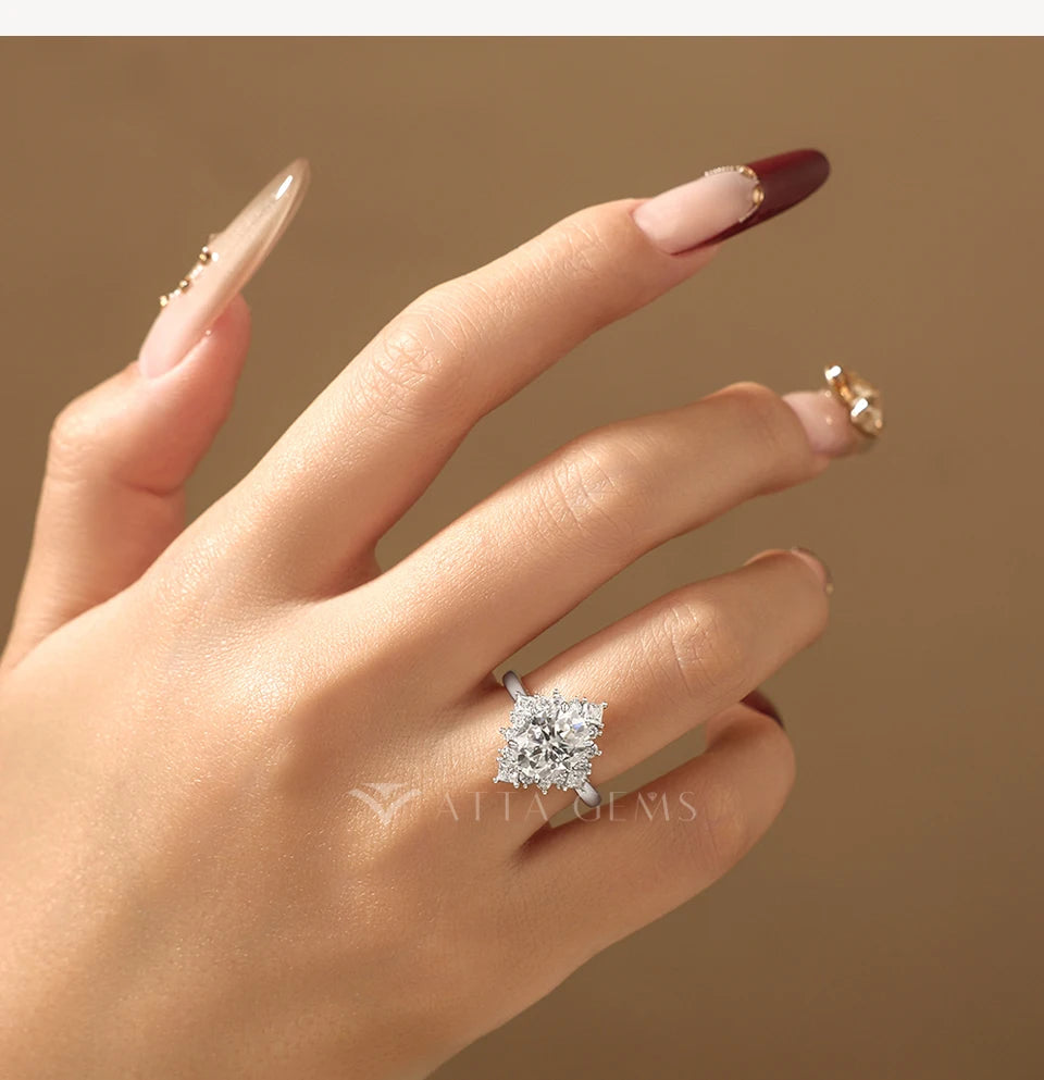 Luxury Snowflake Halo Moissanite Ring 925 Sterling Silver 3ct Oval Cut Promise Wedding Band forWomen Bridal Jewelry Gift