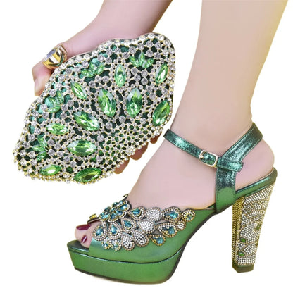 Fashion Italian Shoe and Bag Set for Party In Women Afrcan Party Shoes with Bag Set with Rhinetsone Luxury Shoes Women Designers