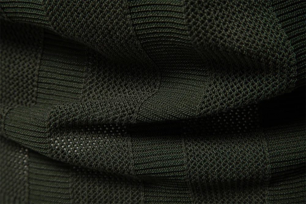 2025 Men's Solid & Striped Mesh Polo Shirt - Breathable Knit Casual Top with Turn-Down Collar