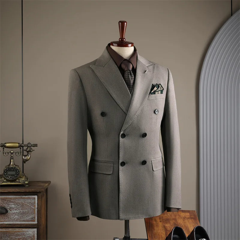 Terno Masculino de Alta Qualidade Formal Social Slim Fit Abotoamento Duplo Listrado Conjunto de Terno Noivo Casamento Roupa de Festa Smoking Roupa Masculina