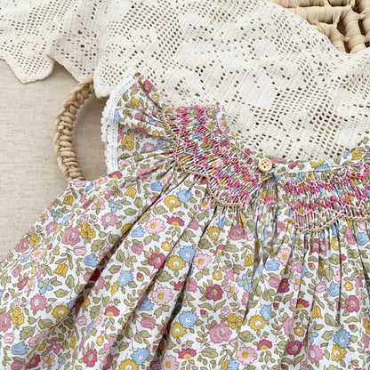 Smocked Ruffles Lace Girls Beach Dress Summer Soft Breathable Toddler Girls Clothing Children Holiday A-Line Dress Vestidos 2024