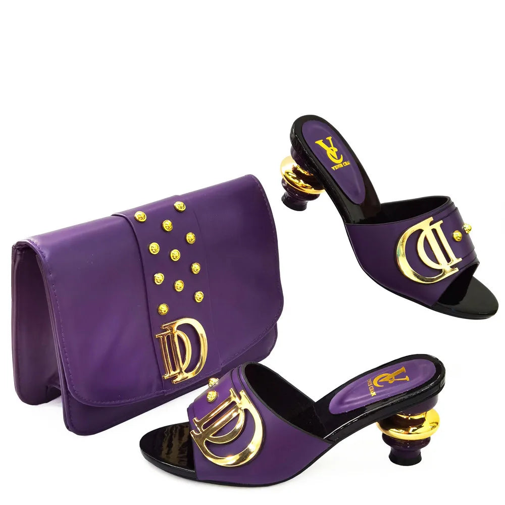2024 Latest Italian Design Fashion African Women's Low Heel Comfortable Shoes and Bags Set Leather Casual Ladies Slippers