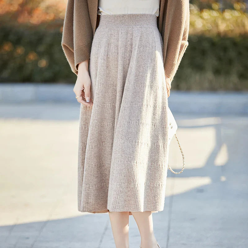 Autumn And Winter High Waist 100% Pure Wool Skirt Female Slim Long Knitted Wool Skirt Loose Wearing A-Line Skirt
