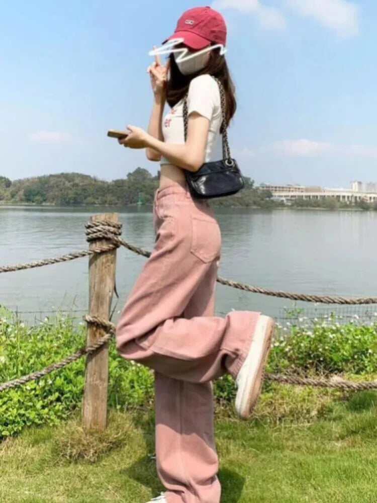 Dirty Pink High Waisted Wide Leg Jeans for Women