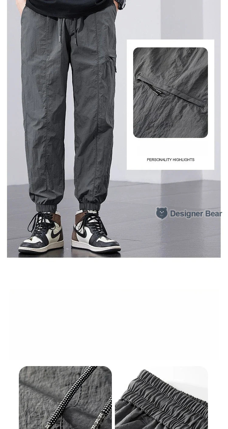 Spring Summer Thin Men's Quick-Dry Cargo Harem Pants Loose Streetwear Joggers with Elastic Cuffs Casual Tapered Trousers Outdoor