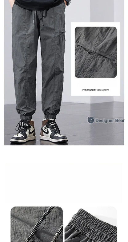 Spring Summer Thin Men's Quick-Dry Cargo Harem Pants Loose Streetwear Joggers with Elastic Cuffs Casual Tapered Trousers Outdoor