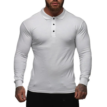 New Fashion Autumn Sports Polo Shirt Mens Stretch Cotton Gym Clothing Spring Casual Long Sleeve Polos Male Breathable T Shirt