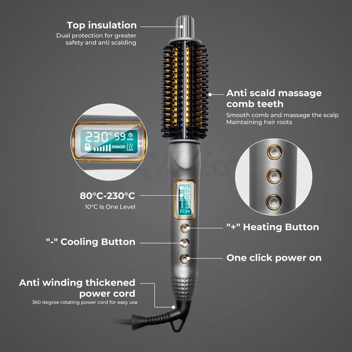 Double PTC Curling Iron Brush Ceramic Ionic Hair Curler Straightener Anti-Scald Volumizing Hair Heated Brush Electric Hot Comb