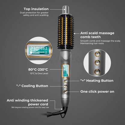Double PTC Curling Iron Brush Ceramic Ionic Hair Curler Straightener Anti-Scald Volumizing Hair Heated Brush Electric Hot Comb