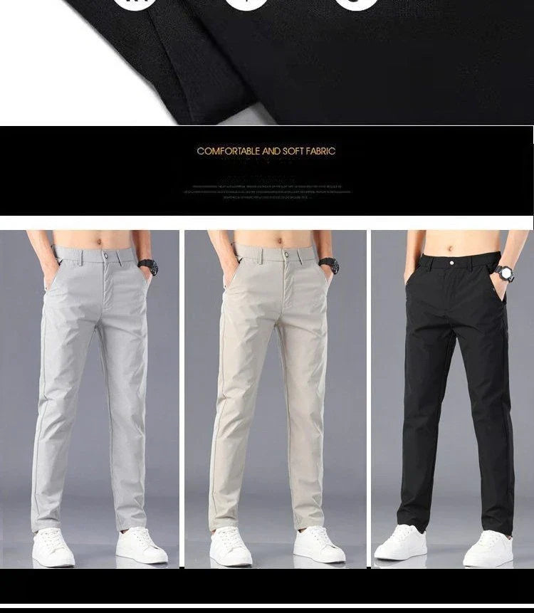 Men's Lightweight Casual Pants Summer Thin Ice Silk Straight Tube Simple Business Office Trousers Comfortable Soft Daily Wear