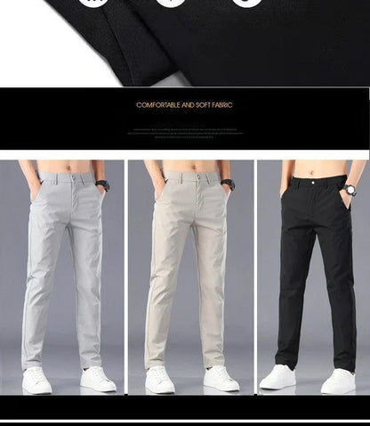 Men's Lightweight Casual Pants Summer Thin Ice Silk Straight Tube Simple Business Office Trousers Comfortable Soft Daily Wear