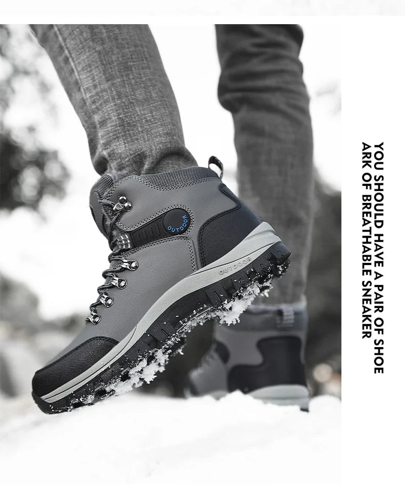 Men's Winter Snow Boots High Top Waterproof Sneakers Warm Plush Climbing Boots Plush Leisure Multi-Function Mountaineering Shoe