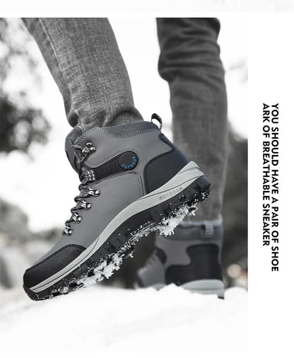 Men's Winter Snow Boots High Top Waterproof Sneakers Warm Plush Climbing Boots Plush Leisure Multi-Function Mountaineering Shoe