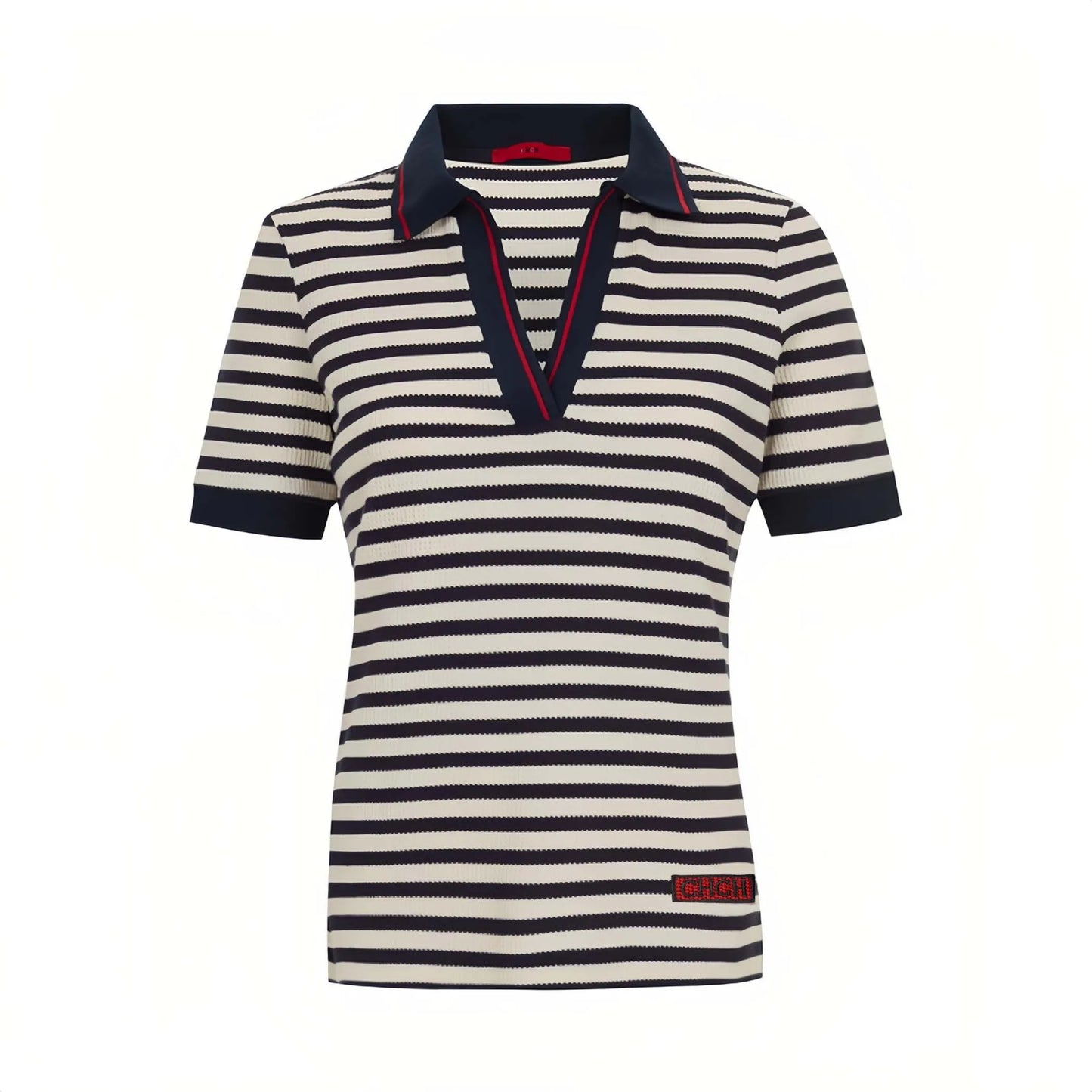 Women's T-shirt New Knitted Simple Stripe V-neck Women's Top
