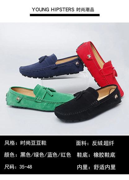 2025 New Beanie Shoes Men's Tassel Frosted Soft Sole Korean Style Easiest for Match Fashion Casual Shoes British Lazy Driving Trbottomy Shoes