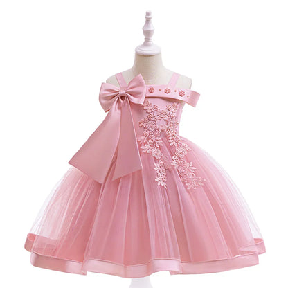 Summer Bow Party Wedding Girls Dresses Elegant Tulle Bridesmaid Birthday Princess Prom Dress Girl Gala Christmas Evening Costume