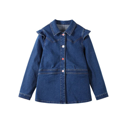 Waist Cinching Split Top Single Breasted Slim Flared Pants Woman Sets Patchwork Jeans Flounce Denim Jacket Casual Women's Suits