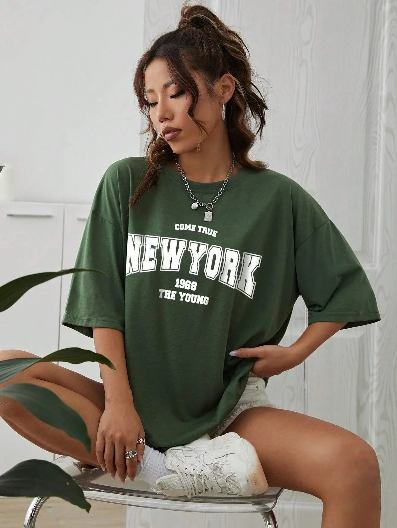 Quando 1968 A Nova Iorque É Jovem Camisetas Femininas De Algodão Oversize Camisetas Diárias Criatividade Roupa Casual Individual De Rua