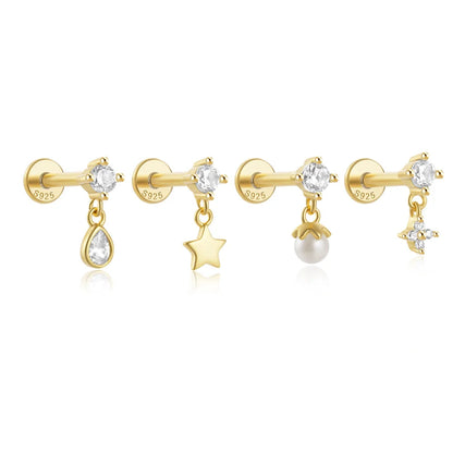925 Sterling Silver Star/Flower/Pearl Zircon Dangle Earrings For Women 1pc Simple Earrings For Women Girl Wedding Gift