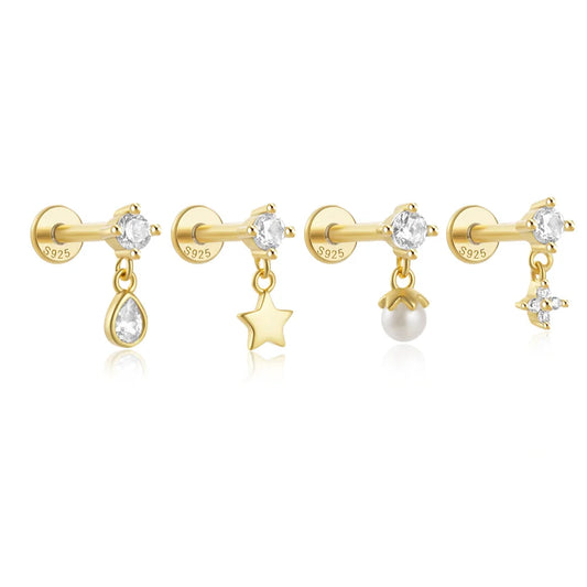 925 Sterling Silver Star/Flower/Pearl Zircon Dangle Earrings For Women 1pc Simple Earrings For Women Girl Wedding Gift