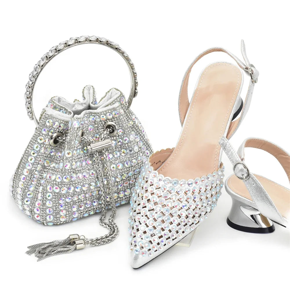 Women's PU Leather Dress Pump and Handbag Set