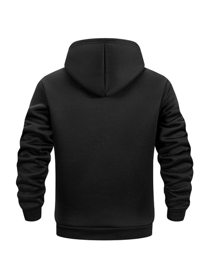 Men's Half Button Hoodie Thicken Winter Hooded Sweatshirts Retro Warm Fleece Knit Sweater Outdoor Running Sports Casual Pullover