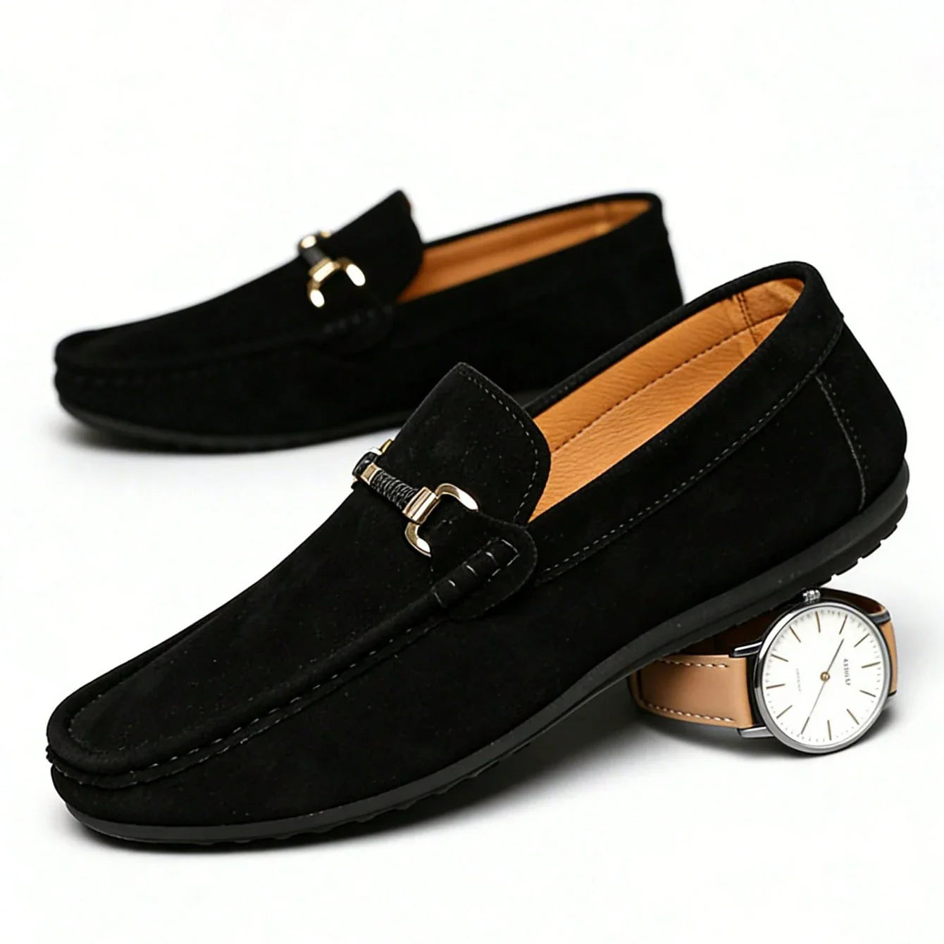 Classic Suede Leather Shoes Men Slip On Loafers Preppy Lightweight Breathable Wallking Driving Shoes Comfort Casual Men Sneakers