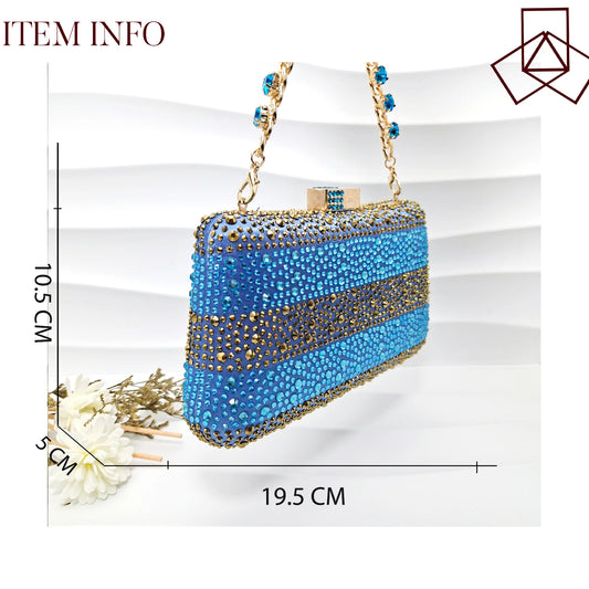 Italian Design Stylish And Elegant Sky Blue Rhinestone Embellished Satin Pointy Toe Pumps And Clutch Bag