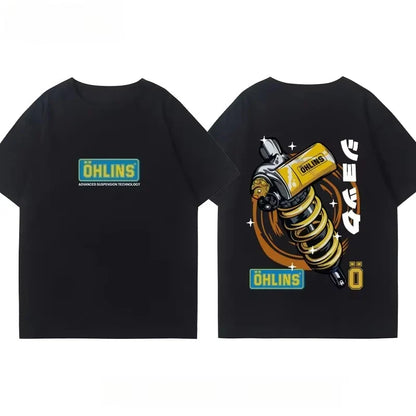 Motorcycle Shock Absorber Modified T-shirt Cotton Casual Trendy Brand Men's Women's Car Club Crew Neck Short-sleeved Top