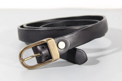 Retro Narrow Cowhide Women's Belt Pure Copper Button Top Cowhide All-match Casual Jeans Belt High Quality Luxury Women Belt
