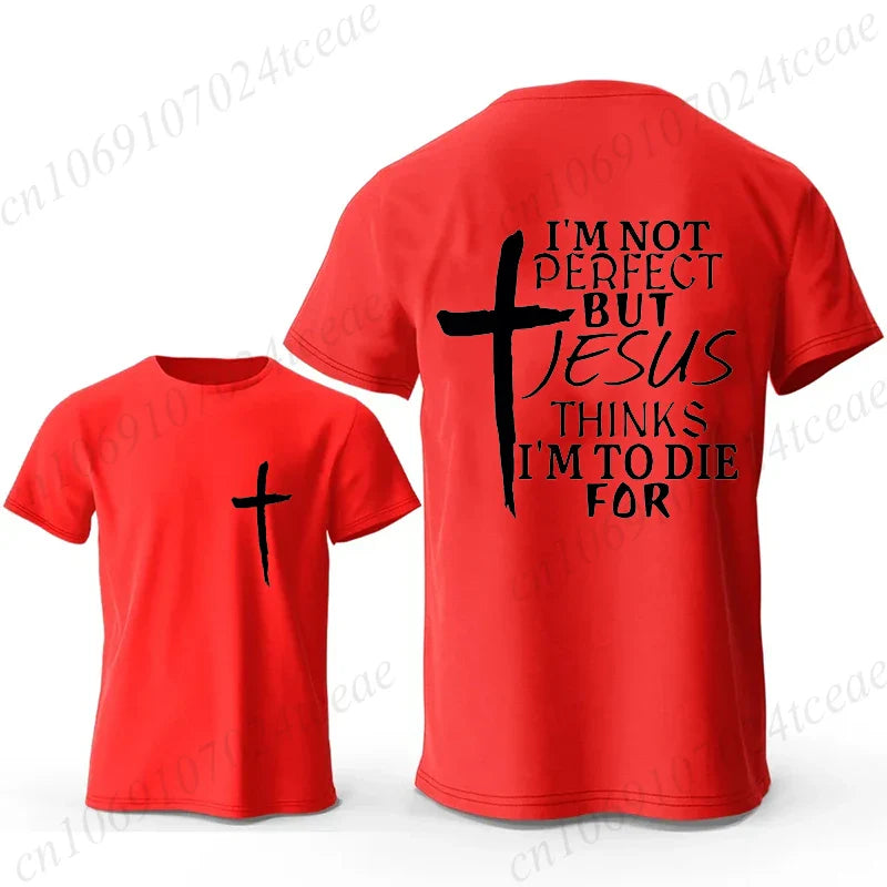 I'm Not Perfect But Jesus Printed Men T Shirt Christian Faith Print Shirt Casual Short Sleeve Tee Streetwear Oversize T-shirt