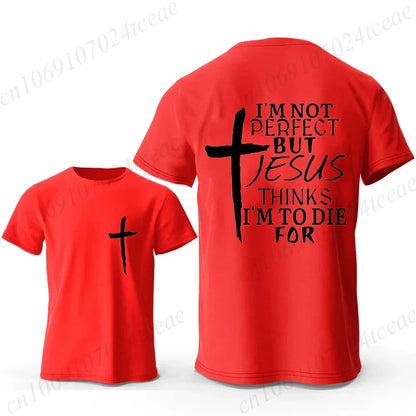 I'm Not Perfect But Jesus Printed Men T Shirt Christian Faith Print Shirt Casual Short Sleeve Tee Streetwear Oversize T-shirt