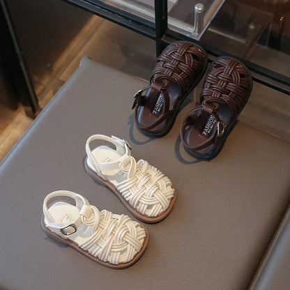 New Sandals Summer Children's Woven Casual Baby Shoes Girls Beach Shoes Slipper Baby Girl Shoes Size 22-31