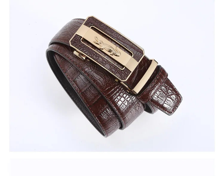 Men's Belt Fashion Crocodile Pattern Belt Alloy Automatic Buckle Strap Casual Business Style Jeans Belt
