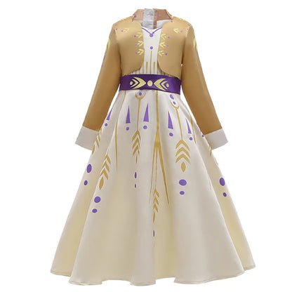 Girls Snow Queen 2 Royal Anna Costume Deluxe Princess Dress Frozen Role Playing Toddler Elsa 2 Elegant Frock Halloween Clothes
