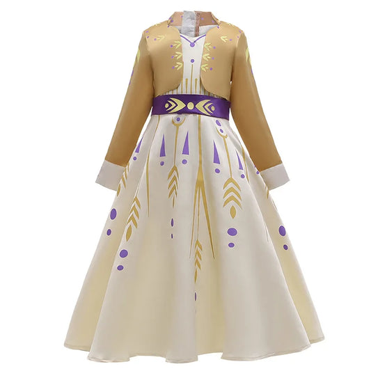 Girls Snow Queen 2 Royal Anna Costume Deluxe Princess Dress Frozen Role Playing Toddler Elsa 2 Elegant Frock Halloween Clothes