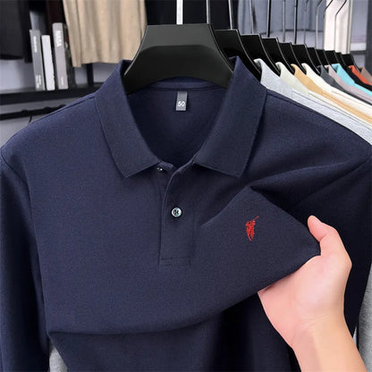 100% Pure Cotton Long Sleeved Men's Polo Shirt Hot Selling Brand Autumn Season Exquisite Pony Embroidery Breathable Top T-shirt