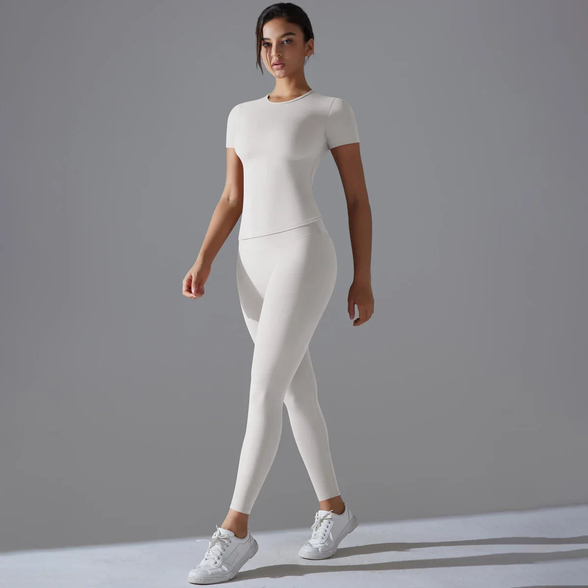 Yoga Set Women Workout Set Sportswear Gym Clothing Fitness Shorts Sleeve Crop Top High Waist Leggings Sports Suits