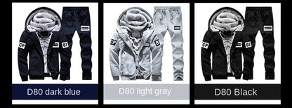 Wolf Czuadlte2024New Winter Men's Sports Set Casual Pants Hooded Sweater Youth Large Plus Plush Thickened Cardigan Two Piece Set